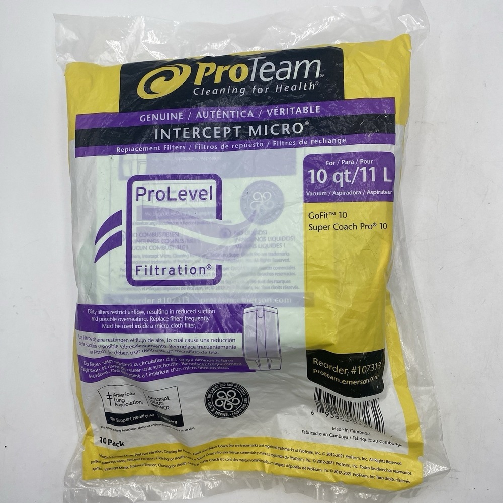 10 Pack Genuine ProTeam Super Coach Pro 10qt Micro‎ Filter Vacuum Bags 107313
